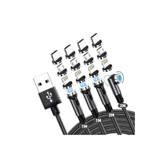 【新品】 マグネット 充電ケーブル 3in1 USB 【4本セット・1m+1m+2m+2m】 360°+180°回転可能 磁石 防塵 片手操作 マグネット式ケーブル タイプc ライトニグ マイクロ じゅうでんコード iPhone/iPad/Macbook/ 0