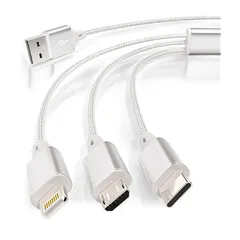 【新品】 inklink公式 選べる3タイプ 9カラー コンパクトヘッド 3in1 充電ケーブル 急速 1.2m 充電コード 3 in 1 超高耐久 USB-C Type-C MicroUSB 3台同時充電 iPhone Android タイプC 各種対応【日