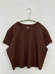 UNIQLO ユニクロ Tシャツ/カットソー XL ブラウン 無地 ショート丈 半袖 クルーネック(丸首)