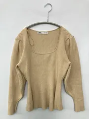 ZARA ザラ ニット/セーター USA M ベージュ ニット 無地 ミドル丈 長袖 スクエアネック