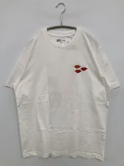 UNIQLO ユニクロ Tシャツ/カットソー M ホワイト 前面プリント バックプリント ワンポイント ミドル丈 半袖 クルーネック(丸首)