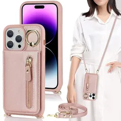 【新品】 iCoverCase スマホケース 適用 アイフォン 14 pro Max ケース ショルダー リング付き 14proMax 背面フリップ 手帳型 上下開 ストラップ ポシェット カード収納 スナップ式 横置き スタント 肩がけ 首掛け 斜め掛け 0
