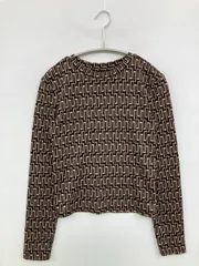 ZARA ザラ Tシャツ/カットソー USA S ブラウン その他総柄 ショート丈 長袖 クルーネック(丸首)