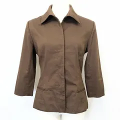 【中古】[印象AB] ELLE PLANETE エルプラネット レディース 38 ブラウン 茶色 オープンカラーシャツジャケット フライフロント ボタン留め 7分袖 裏地無しのサムネイル