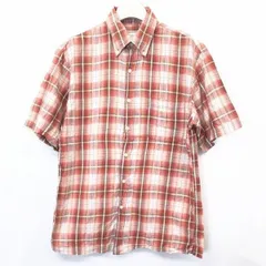 【中古】[印象B] converse コンバース シャツ メンズ M レッド×ベージュ×ホワイト 綿100% 若干薄手 チェック ボタンダウン 半袖 胸ポケット付きのサムネイル