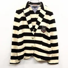 【中古】[印象B] TOMMY HILFIGER トミーヒルフィガー カットソー / ブレザー / ジャケット レディース L アイボリー×ブラック 毛100% 裏地無し ボーダー 長袖のサムネイル