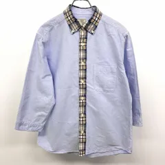 古着 GREEN LABEL RELAXING UNITED ARROWS - M メンズ オックスフォードシャツ 一部チェック柄 7分袖 ボタンダウン ポケット 綿100% ネイビー 紺