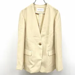 【中古】[印象A] URBAN RESEARCH アーバンリサーチ ノーカラージャケット レディース 38 杢イエローベージュ系 ポリ100% 無地 袖口スリット センターベント 薄手 裏地無し 1つボタン留め 長袖のサムネイル