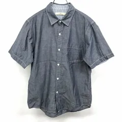 【中古】[印象AB] GLOBAL WORK グローバルワーク シャツ メンズ M ネイビー 紺 綿100% コットン 襟と袖口にチェック柄裏地 半袖 胸ポケット ロングテールのサムネイル
