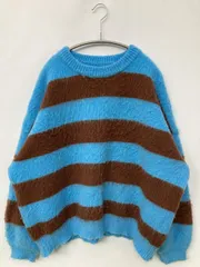 ニット/セーター ブルー ニット ボーダー柄 長袖 ミドル丈 クルーネック(丸首)