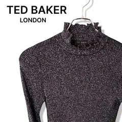TED BAKER テッドベーカー ブラック ラメ ニット トップス カットソー 長袖 ハイネック フリル シルク混 レディース 160465 WMK MILNIA 中国製 Sサイズ相当 0サイズ 上品 華やか パーティー エレガント フェミニン 169TY