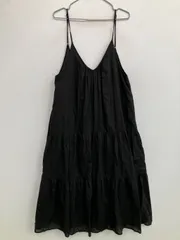 Allumer アリュメ ワンピース 1 ブラック コットン リネン・麻 無地 袖なし ひざ丈 ティアード フレア