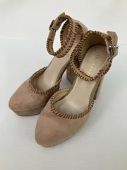 ESPERANZA エスペランサ パンプス 22.5 ベージュ スエード 無地 ラウンドトゥ 太ヒール 厚底 10.1cm～ ストラップあり