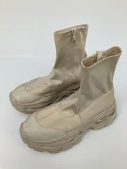 ブーツ L ベージュ スエード 合成皮革/人工皮革 無地 ラウンドトゥ ミドル レースアップ ジップアップ 厚底 プレーントゥ