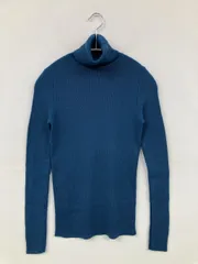 UNIQLO ユニクロ ニット/セーター M ブルー ウール・ニット 無地 ミドル丈 長袖 タートルネック/ハイネック