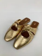 ZARA ザラ サンダル 38 ゴールド 無地 リボン フラット ～3cm ストラップなし ミュールサンダル
