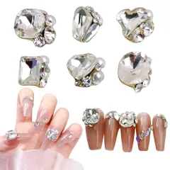 四角 レクタングル スクエア ハート 立体 6点セット キラキラ 宝石 クリスタル ストーン (ホワイト) ネイルパーツ 大粒 ネイルストーン