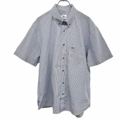 【中古】[印象A] LACOSTE [BASI S.A.] ラコステ [バシ] シャツ メンズ 42 ブルー 青×チャコール×白 綿100% ロングテール ボタンダウン ストライプ ポケットにワニの刺繍のサムネイル