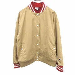古着 チャンピオン Champion ブルゾン ジャケット 微起毛裏地 長袖 ポリ×ナイロン L イエローブラウン×レッド×ホワイト レディース