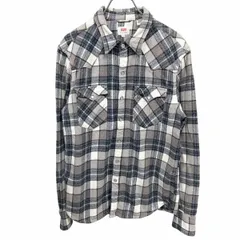 【中古】[印象AB] LEVI'S リーバイス ネルシャツ メンズ M 青×茶系×白系×黒 綿100% ウエスタン チェック 長袖 両胸フラップポケット レギュラーカラーのサムネイル