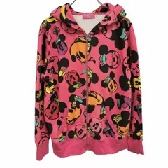【中古】[印象AB] 東京ディズニーリゾート TOKYO DISNEY RESORT ジップアップ パーカー スウェット 裏毛 ミニーマウス 長袖 綿100% LL XL ピンク レディース