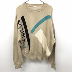【中古】[印象A] K OF KRIZIA クリツィア プルオーバー / ニット / セーター レディース M ベージュ系 綿100% 若干薄手 ロゴ柄 丸首 クルーネック 長袖のサムネイル