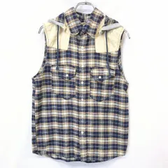 【中古】[印象AB] KRIFF MAYER クリフメイヤー ノースリーブ / シャツ / パーカー レディース S ネイビー×ブラウン 紺×茶色 綿100% ウエスタン チェック フード脱着可 ドットボタンのサムネイル