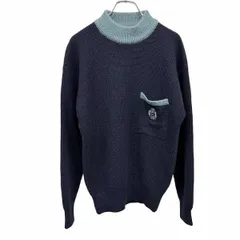 【中古】[印象A] Munsingwear Grand Slam マンシングウェア グランドスラム リブニット / セーター メンズ M ネイビー 紺×緑系 ウール100% 胸ポケットにロゴ刺繍 ハイネック 長袖のサムネイル