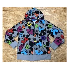古着 Disney ディズニー Mサイズ メンズ スウェットパーカー 裏パイル 両面ミッキープリント ジップ 長袖 綿100% グレー×ピンク×ブルーなど