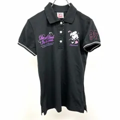 古着 キスマーク ゴルフ kissmark Golf ポロシャツ プリント 半袖 ポリエステル×綿×ポリウレタン M ブラック×パープル×ピンク 黒 レディース