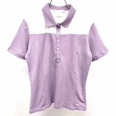古着 ナイキゴルフ NIKE GOLF ポロシャツ 半袖 肩がメッシュ 『FIT DRY』 スウォッシュのロゴ刺繍 ポリ100% L パープル 紫×白 レディース