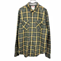 【中古】[印象AB] LEVI'S リーバイス シャツ メンズ M グリーン 緑×黄色系 綿100% チェック 両胸フラップポケット 長袖 ロングスリーブ レギュラーカラーのサムネイル