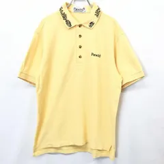 【中古】[印象B] PARADISO パラディーゾ メンズ M イエロー 黄色 綿100% コットン ポロシャツ 編み カットソー 半袖 刺繍ロゴ 襟プリント 鹿の子 日本製のサムネイル