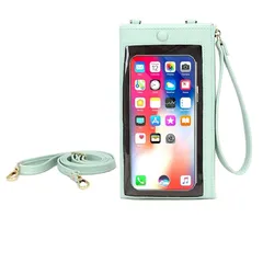 【新品】 [UMIYI] スマホ ポーチ ショルダー スマホバッグ 斜め掛け 入れたまま操作 レディース 大人 小さめ 財布 スマホポシェット 縦型 カード入れ ミニショルダー 軽量 携帯電話対応 おしゃれ お出掛け グリーン 1