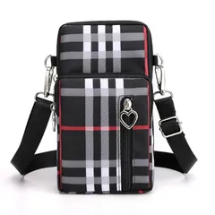 【新品】 [EOMECUIGAO] スマホポーチ レディース スマホバッグ スマホ ショルダーポーチ スマホポシェット 携帯ポーチ 小さめ 軽量 防水 (黒チェック) 0