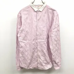 【中古】[印象AB] SHIPS シップス シャツ メンズ M ピンク×パープル×ホワイト 綿100% ポケット無し 内側がカラフルなストライプ スリムフィット 波打つストライプ柄 浅襟 フレンチフロント 長袖のサムネイル