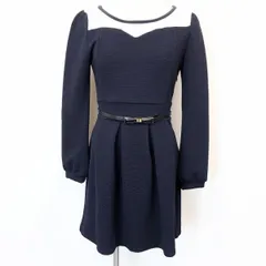 【新品】セシルマクビー CECIL McBEE 花柄レースネック ワンピース ボーダー ポリエステル×ポリウレタン M 紺 (ラメ感あり) レディース