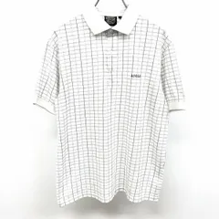 【中古】[印象AB] AIGLE エーグル ポロシャツ / カットソー メンズ S ホワイト×ブルー系×ブラウン ポリ100% チェック 英字 文字 ロゴ刺繍 半袖のサムネイル