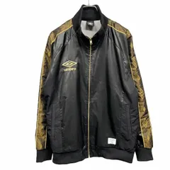 古着 アンブロ UMBRO ジャケット ハイネック フルジップ ロゴ ラグラン 長袖 総裏地 ポリ100% M ブラック 黒×イエローブラウン系×ゴールド メンズ