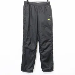 古着 プーマ PUMA スポーツ パンツ テーパード ウエストにゴムと紐 裏地付き ロゴ刺繍 裾に調節ゴム ポリ100% XL LL ブラック系 黒系×黄 メンズ(レディース？)