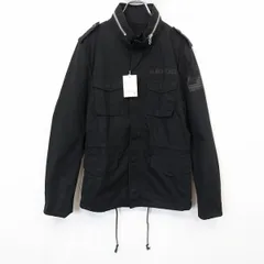 【新品/訳アリ】[印象NB] VAROSH ヴァロッシュ フィールドジャケット メンズ M ブラック 黒 綿100% エポレット 両面プリント(英字 星条旗,U.S.AIR FORCE) ミリタリー 裾に調節ゴム ドットボタン×ダブルジップ留め フライフロントのサムネイル