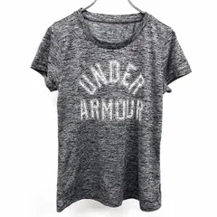 古着 アンダーアーマー UNDER ARMOUR 若干薄手 Tシャツ クラシックロゴプリント 半袖 ポリ100% S ヘザーカラー グレー×ブラック レディース