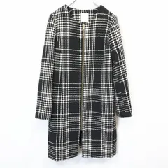 古着 アクアガール AG by aquagirl ジップアップ ノーカラー コート 裏地付き チェック 長袖 ポリ×毛×アクリルなど S 黒 レディース 女性