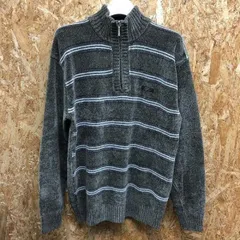【中古】[印象BC] DUNLOP ダンロップ メンズ L グリーン系×ホワイト×ネイビー セーター ニット プルオーバー ハーフジップ ボーダー モックネック 長袖のサムネイル