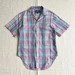 70～80s　vintage　Ralph Lauren　ラルフローレン　東京スタイル期　開襟　オープンカラーシャツ　半袖ブラウス　チェック柄　ピンク×グリーン×ブルー×ホワイト　マルチカラー　ポニーロゴ無し　7サイズ　一点物　Y2K　アメカジ　C-GIRL