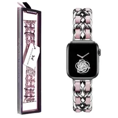【新品】 Royce&Roland Apple watch チェーンベルト おしゃれ アップルウォッチ 時計 バンド (合皮レザー シルバー メタル) レディース メンズ ギフト プレゼント (44mm 45mm 46mm 49mm, シルバー/ピンク) 1
