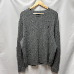 正規品/2XL ポロ ラルフローレン グレー ケーブル編み ニット