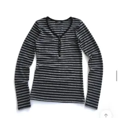 廃盤)イーズイーズ nana t-shirt charcoal ストライプ スリーブ