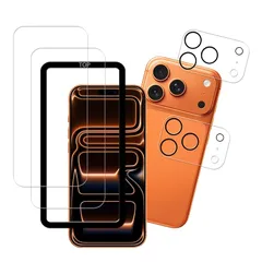 【新品】 HKKAIS【2+2 枚セット】ガイド枠付き 日本製硝子採用 iPhone 17 Pro 用の ガラスフィルム カメラフィルム 強化 ガラス 液晶画面 保護フィルム