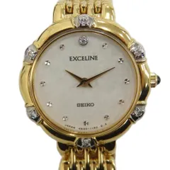 セイコー SEIKO 4N20-0640 EXCELINE エクセリーヌ 腕時計 ウォッチ クォーツ 石付き 白文字盤 ゴールドカラー 金色 ■GY18 /MQ